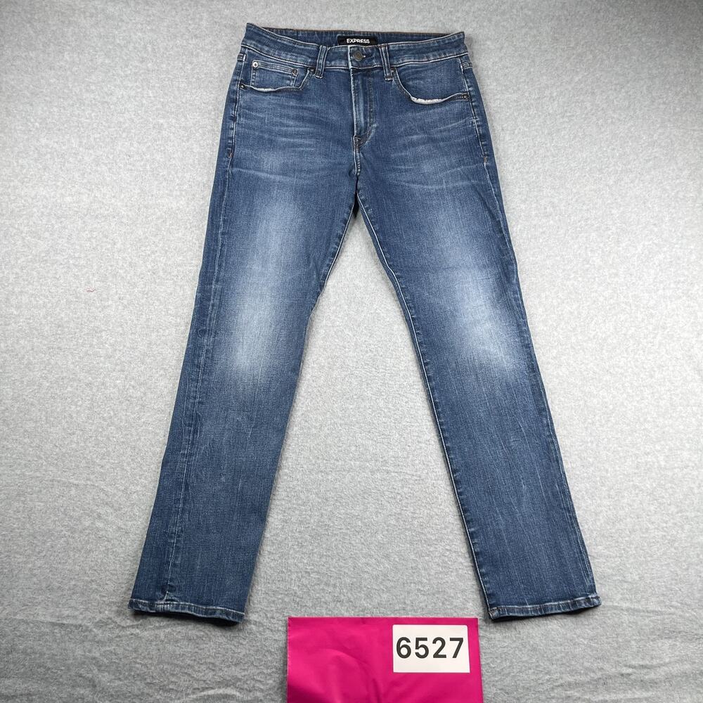 Express Denim Jeans Hyper Stretch Slim Casual Mens 31x32 Blue Distressed